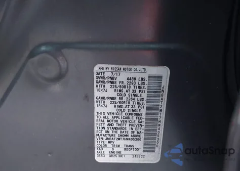 2017 Nissan Rogue Sl z USA, uszkodzony, nr VIN JN8AT2MT7HW405300